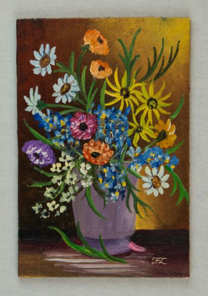 Ölbild - Schnittblumen in Vase 10x15 cm