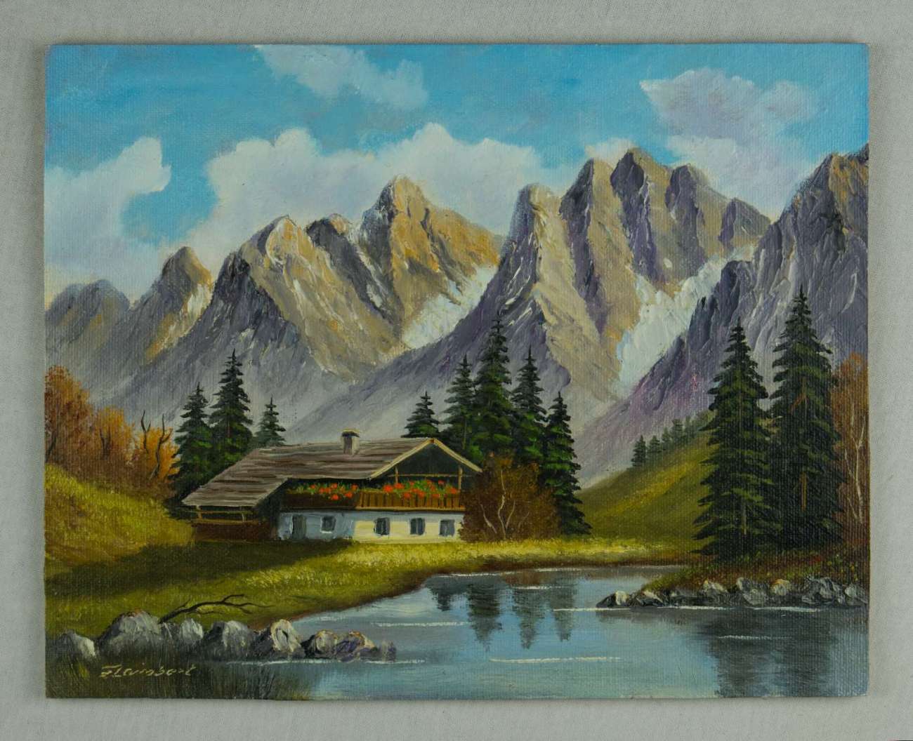 Berglandschaft mit Haus an einem Gebirgsbach