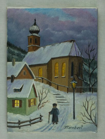 Ölbild - Kirche im Winter 13x18 cm